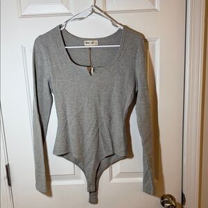 New in Ribbed Gray Bodysuit